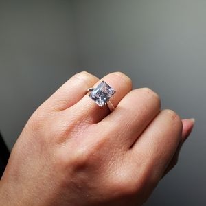 Radiant cut CZ engagement ring silver size 4.5